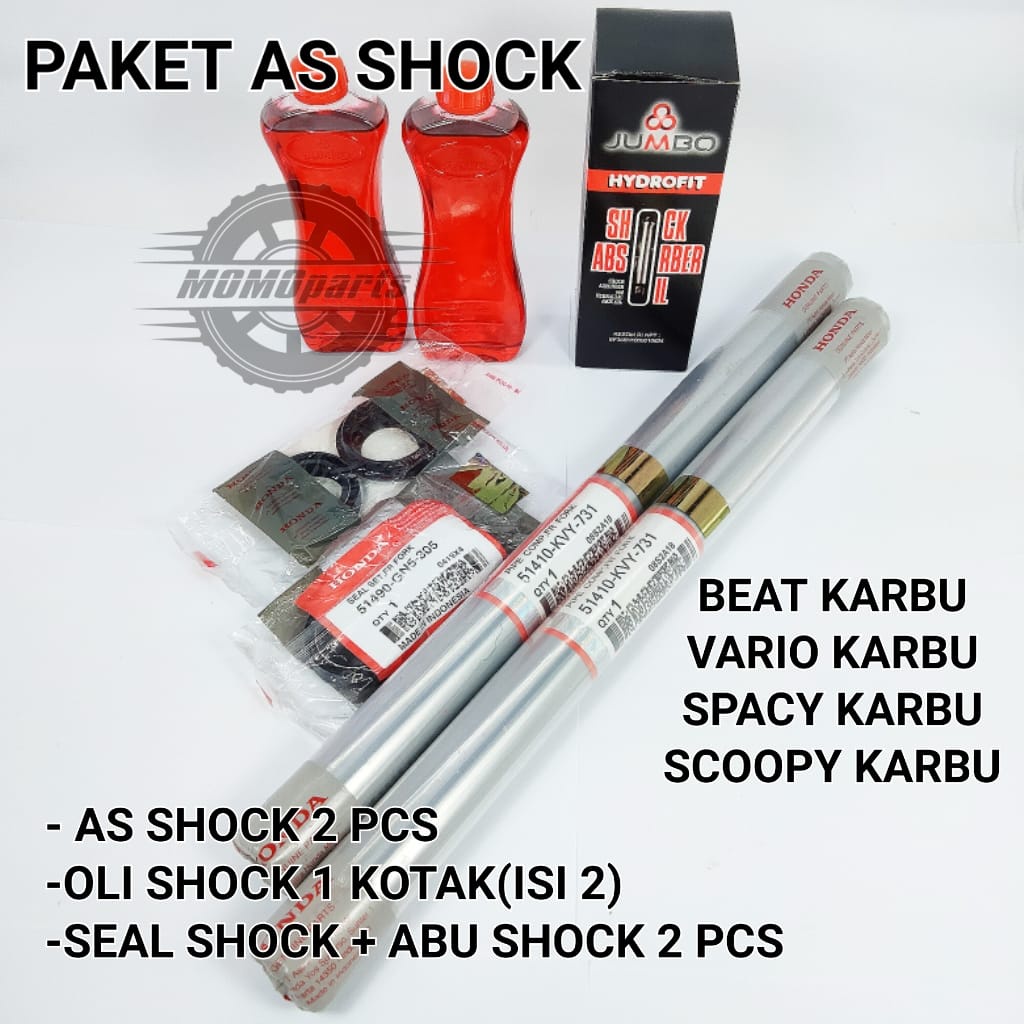 ORIGINAL PAKETAN AS SHOCK DEPAN 1 SET OLI SHOCK DAN SEAL SHOCK PLUS ABU SHOK HONDA BEAT KARBU VARIO 