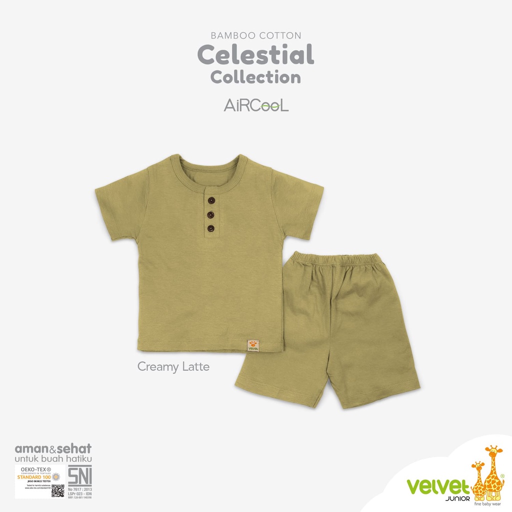 Velvet Junior Aircool Setelan Kancing Dada Pendek Celana Pendek Bamboo Cotton Celestial Series