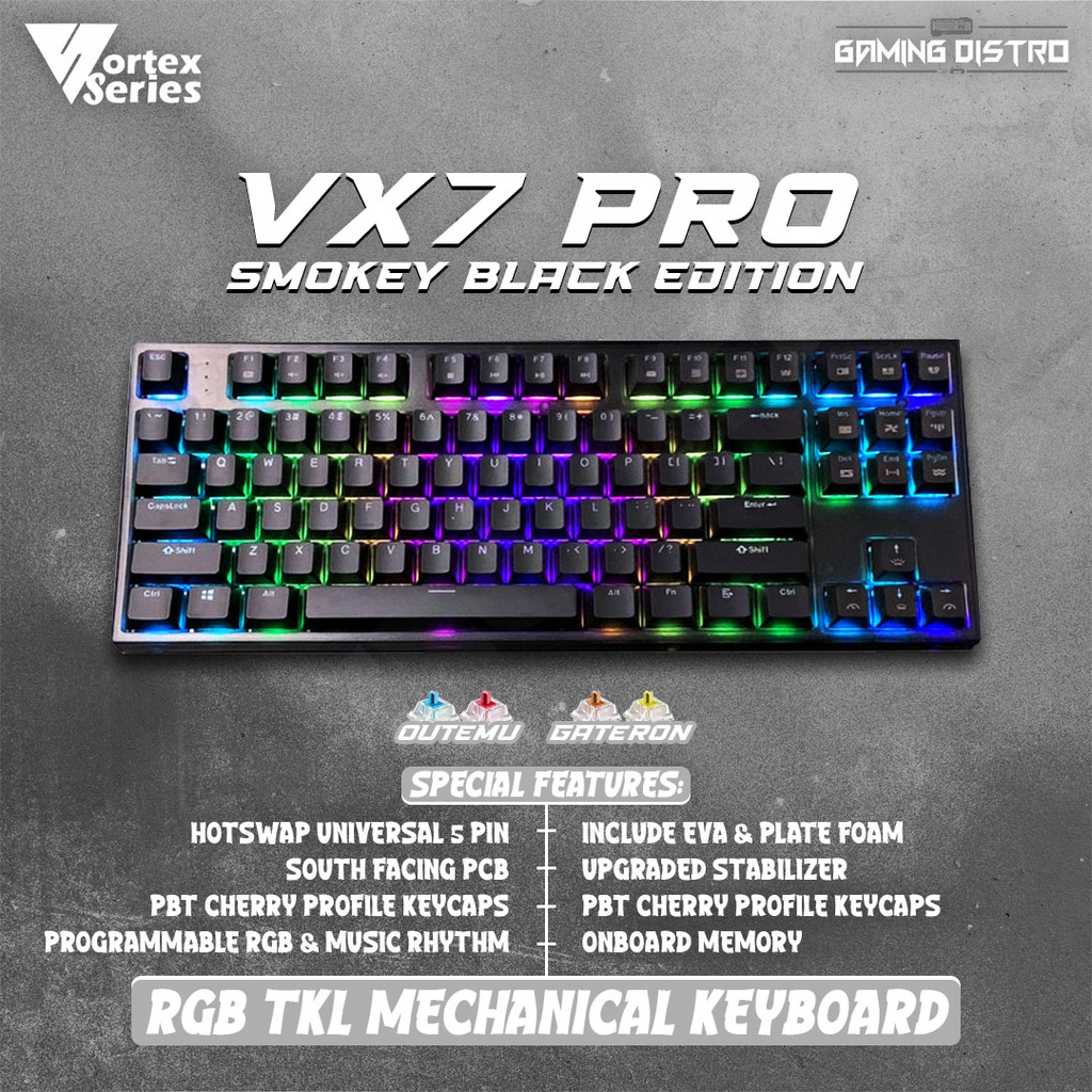 Vortex Series VX7 Pro Smokey Hotswap South Facing Mechanical Keyboard