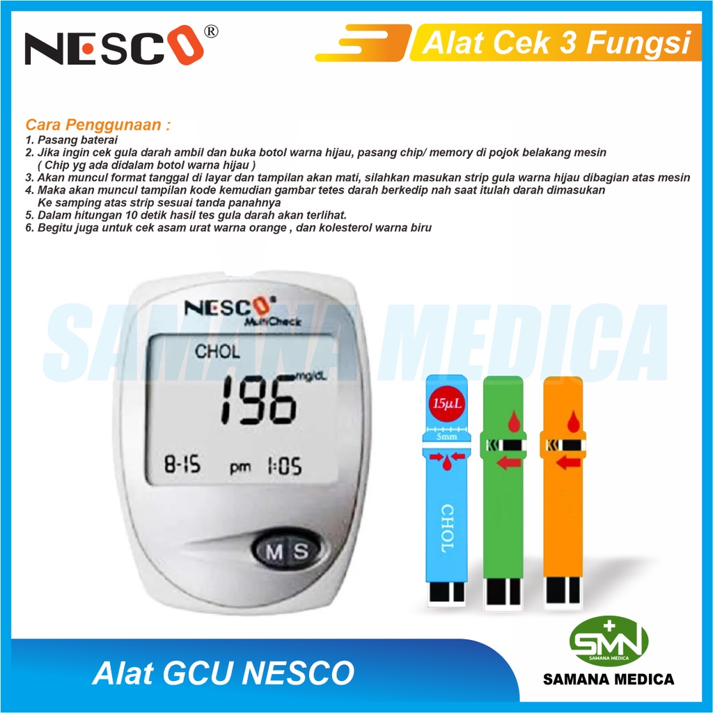 Alat Tes Gula Darah Kolesterol Asam Urat Nesco GCU Untuk Alat Nesco Multicheck GCU 3 in 1 Paket Lengkap Alat Lancing Pen Jarum Strip