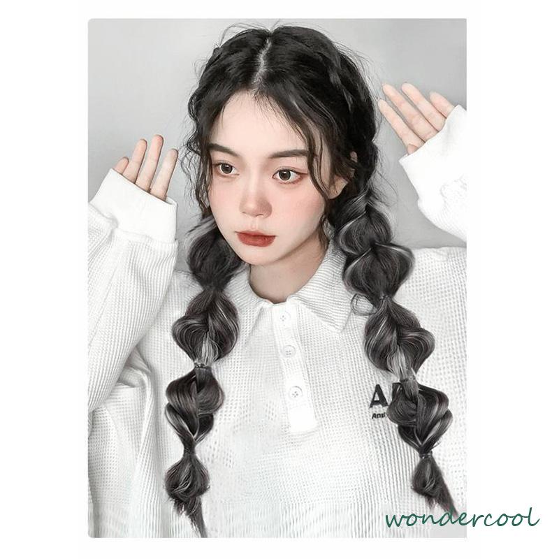 Ekor Kuda Poni Ganda Tinggi Wanita  Sorot Lantern Puff  Kepang Twist  Kepang Wig Tali-Won