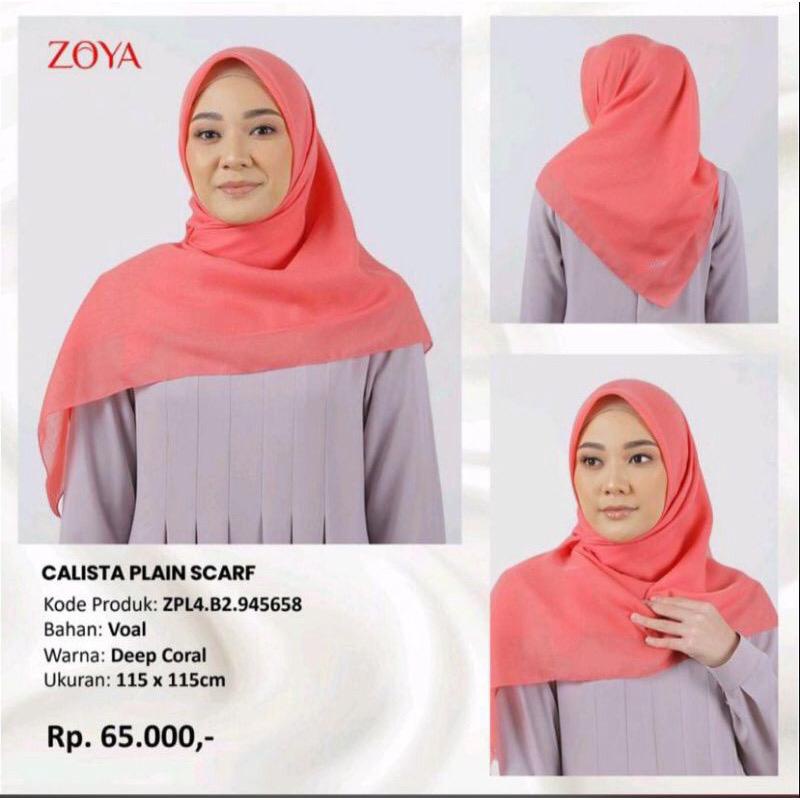 ZOYA HIJAB JILBAB KERUDUNG SEGI EMPAT POLOS CALISTA PLAIN SCARF SWAROVSKY