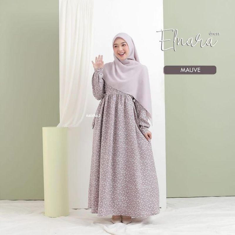 Elnara Dress by Naisha | Dress Muslimah Busui Friendly | Pakaian Muslim | Baju Wanita | Gamis Syar'i