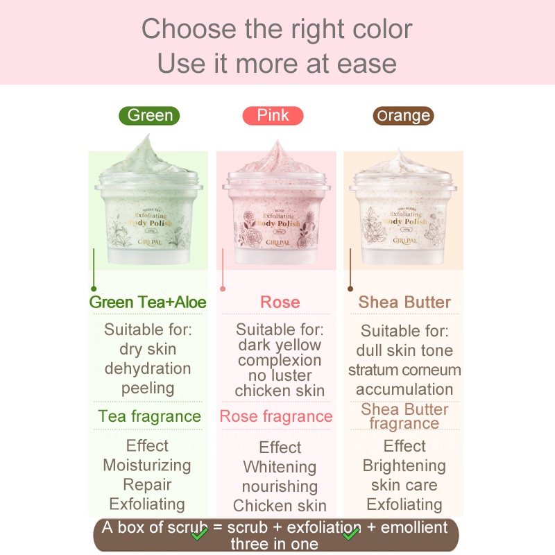 (READY) GIRLPAL Body Polish Scrub Brightening Rose Green Tea Shea Butter 100gr