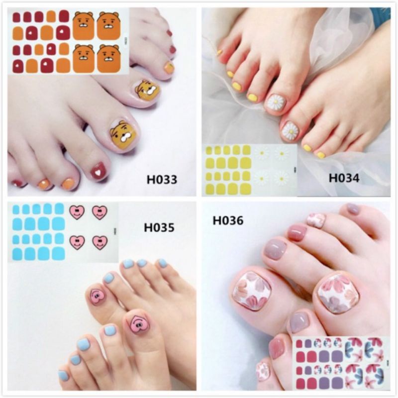 22pcs Nail Art Stiker Kuku Palsu Jari Kaki Tempel Motif Korea Lucu RANDOM