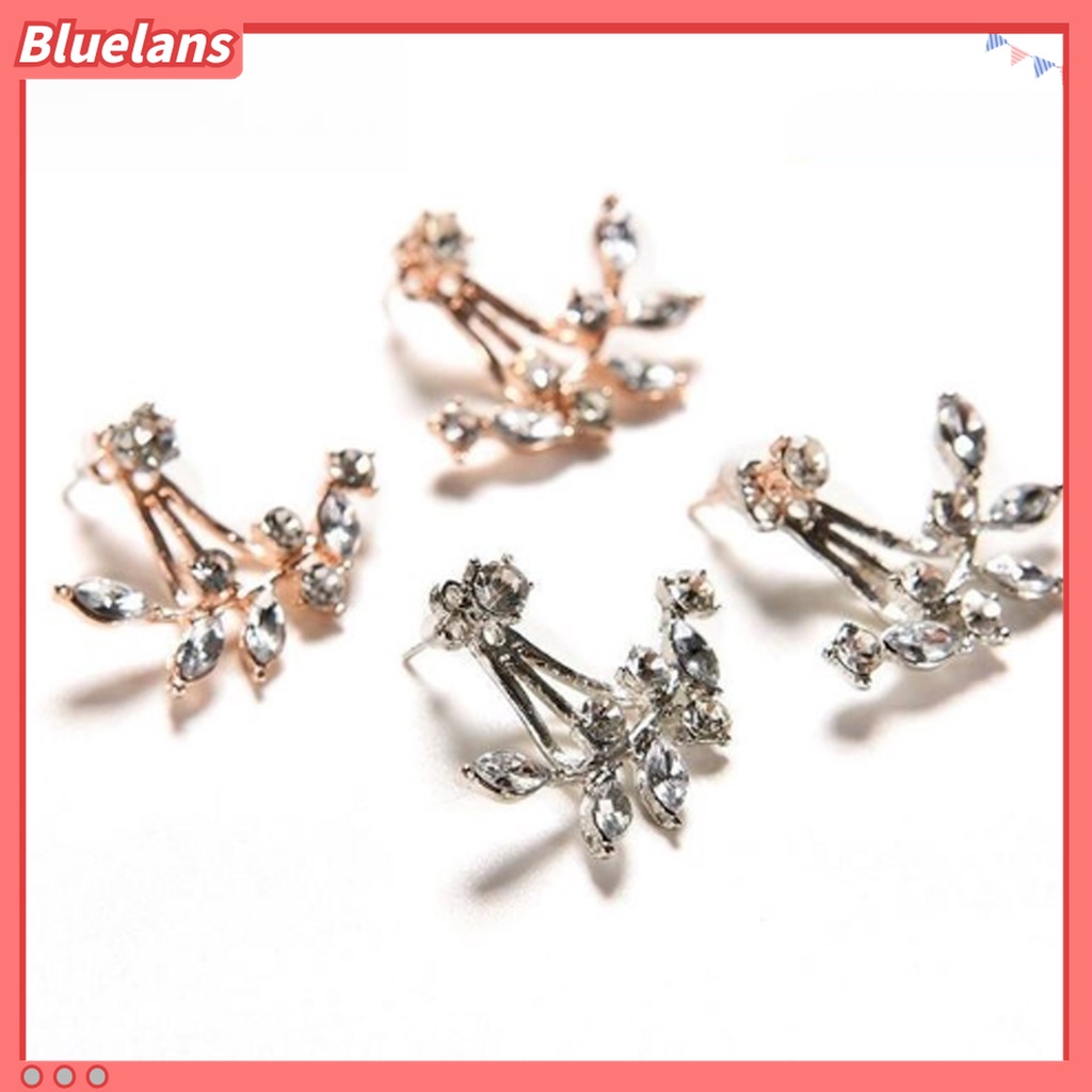 Anting Stud Cubic Zirconia Bentuk Daun Untuk Wanita