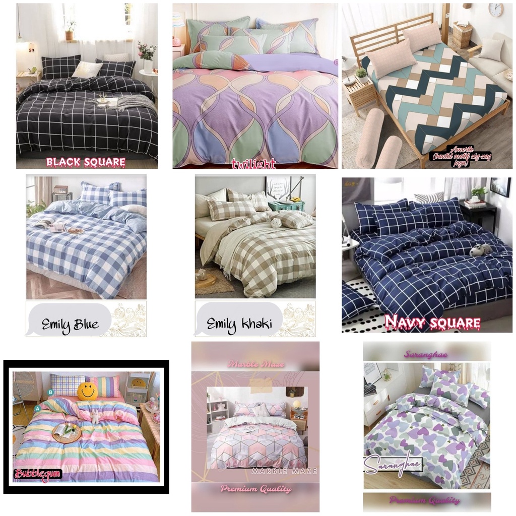 sprei motif minimalis aethetic / sprei emily motif kotak korean style