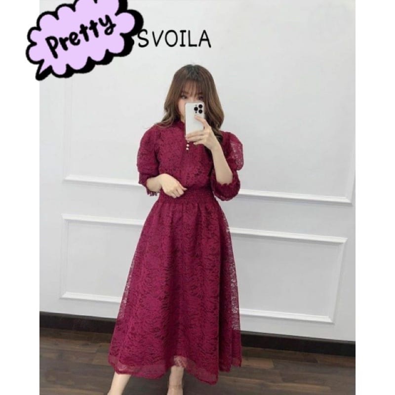(DIJAMIN REALPICT) MIDI DRESS NATAL VOILA BROKAT | REKOMENDASI OUTFIT BAJU PESTA KONDANGAN WANITA GA
