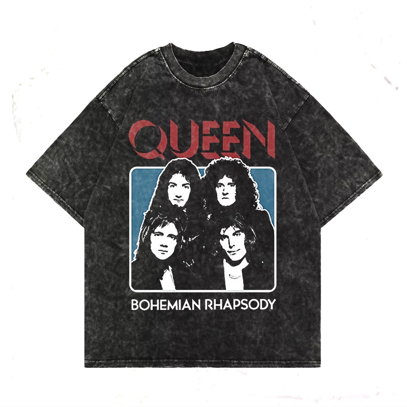 Kaos Washing Oversized Vintage T-shirt Band Queen Vintage Washed Tee