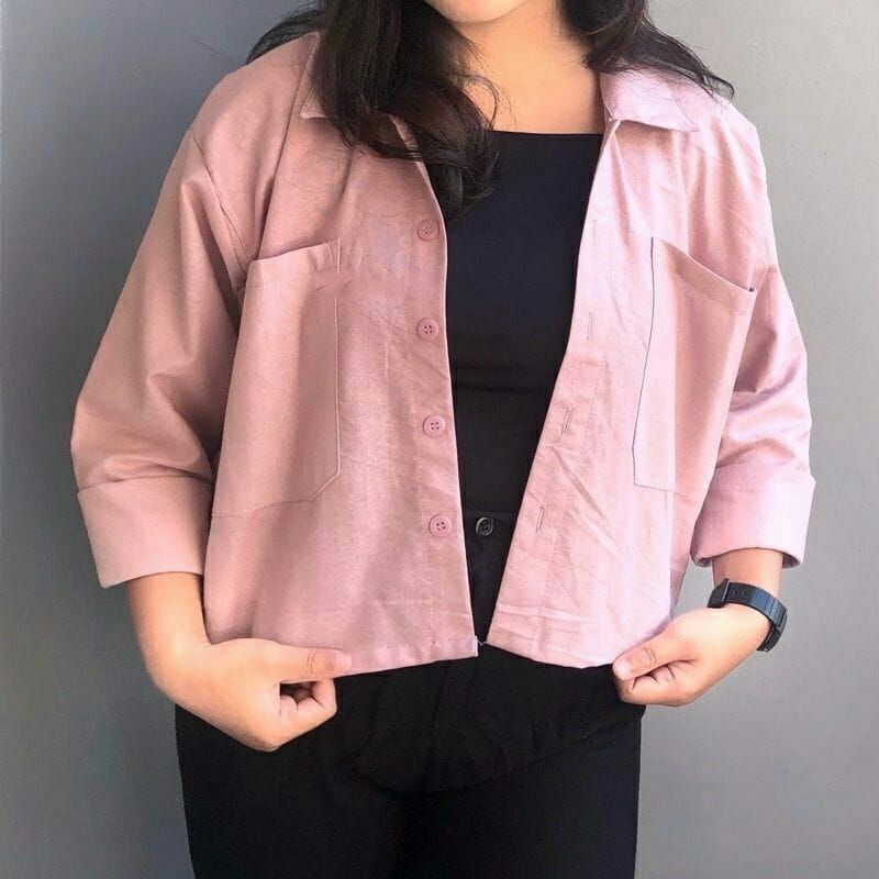 kemeja linen crop top