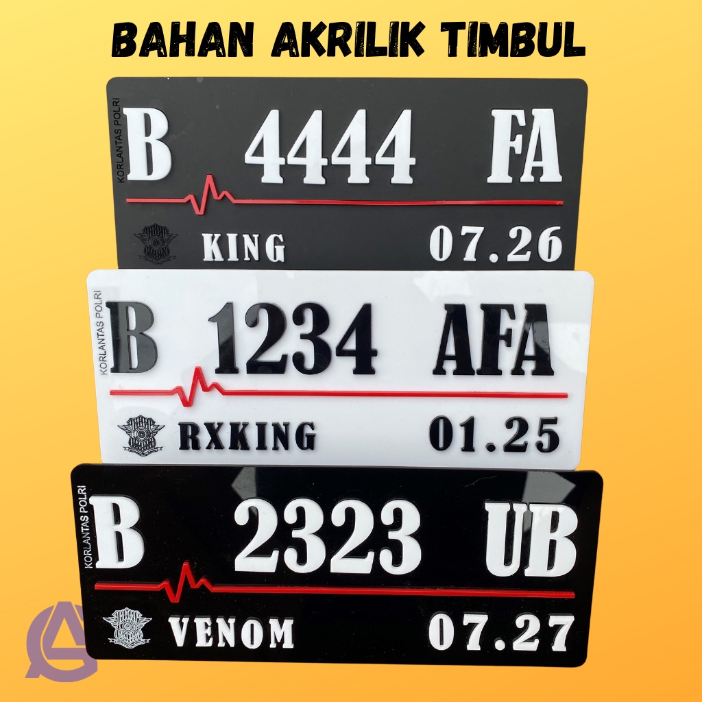 Plat Nomor Motor Akrilik Timbus Variasi Hitam Putih Glossy Doff Custom Baut Tanam Keren Murah Original / Plat Nomor Akrilik Timbul Keren Model Terbaru