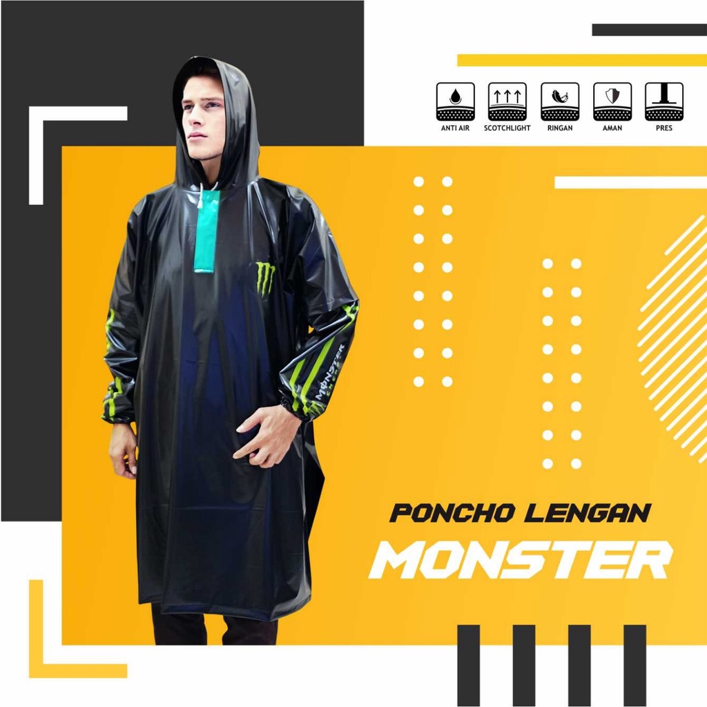 Jas Hujan Poncho Lengan Dewasa Monster Energy Jas Hujan KALONG