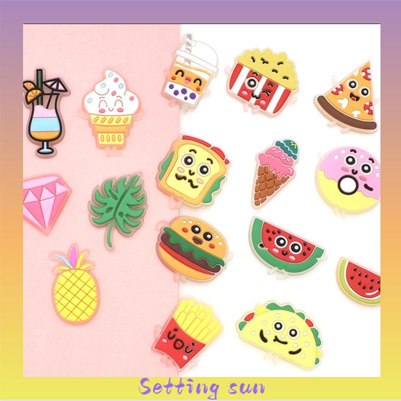 Charms Pin Bahan Pvc Glow In The Dark Desain Makanan Untuk Aksesoris Charms Fashion TN