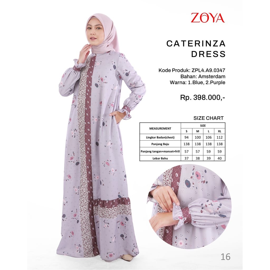 ZOYA CATERINZA UNGU Dress Gamis Muslimah Wanita Dewasa Fashion Muslim Baju Gamis Wanita