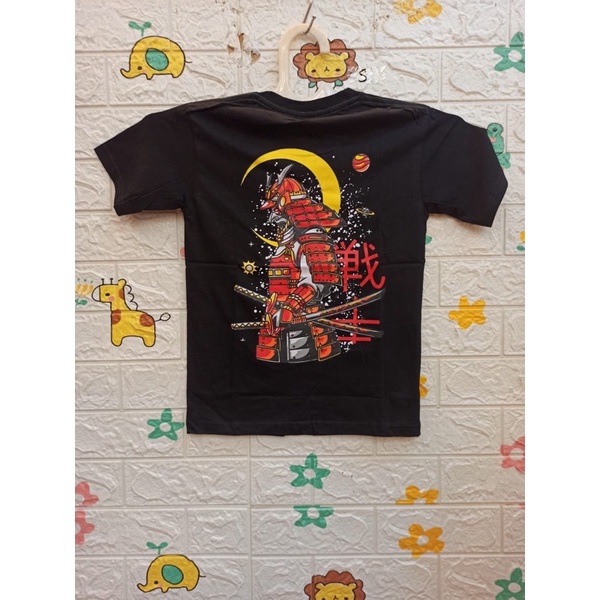 KAOS BAJU ANAK SAMURAI USIA 5-8 TAHUN WARNA HITAM PEKAT SABLON BELAKANG SAMURAI