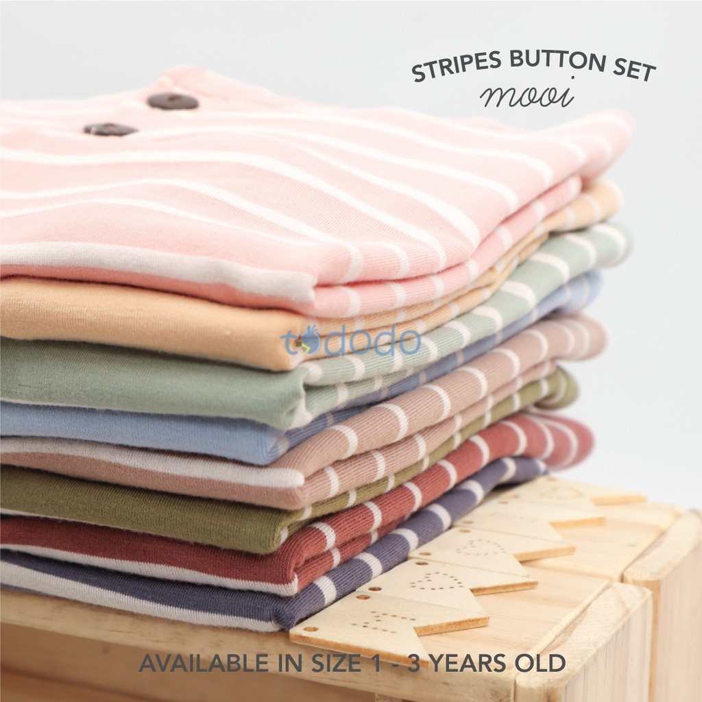 Baju Bayi Setelan Anak Lengan Pendek Celana Panjang Mooi Stripes Button Set 1 - 5 Tahun