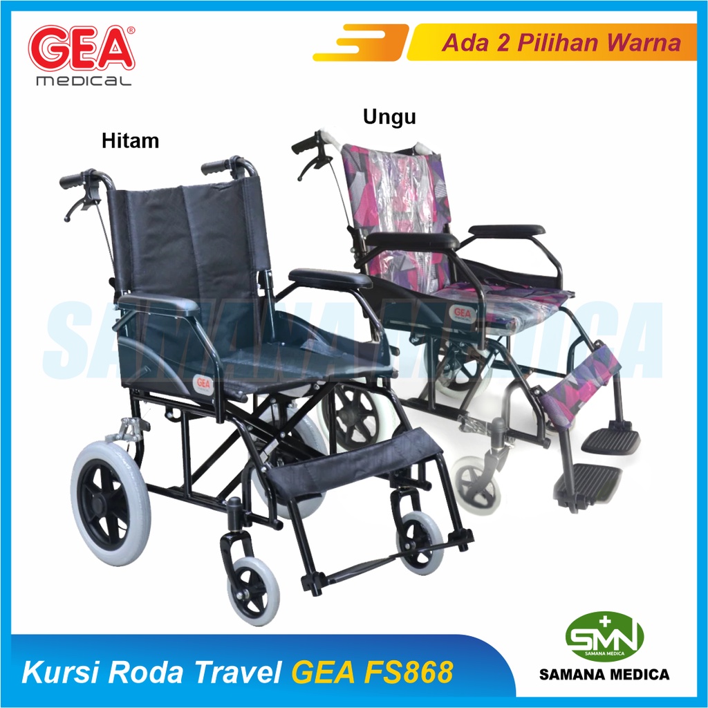 Kursi roda Travelling FS868 GEA Rangka HITAM Roda Kecil Cocok Buat Jalan Jalan Promo Murah