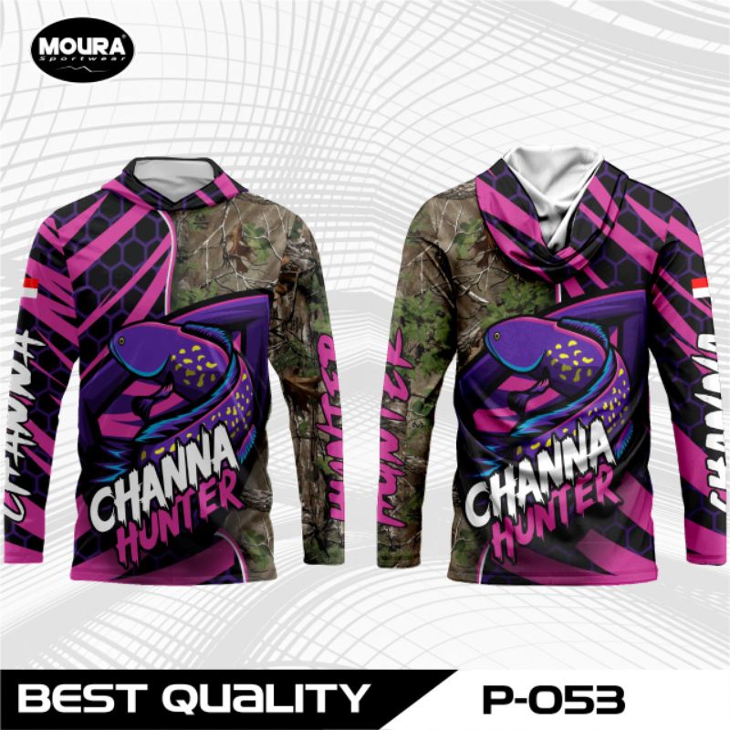 MOURA | Jersey Camo Mancing Channa Hunter | Custom Nama Logo | Gratis Buff | Dryfit Premium