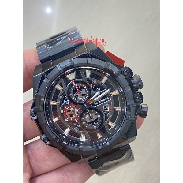 WatchHappy Chronoforce 5342 CF 5342 CF5342 Men Watch Full Black Chrono Sport Stainless Band ORIGINAL