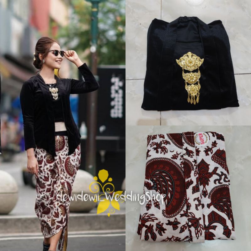 [1 Set] Kebaya Cantik Kutubaru + Jarik Instan / Warna Lengkap