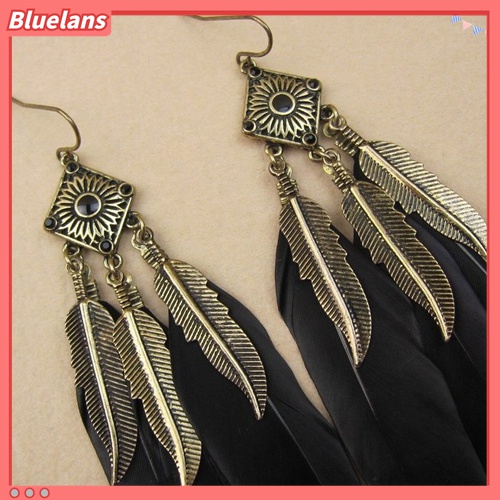 Anting Kait Gantung Wanita Desain Daun Bulu Gaya Vintage Kreatif Untuk Pesta / Hadiah
