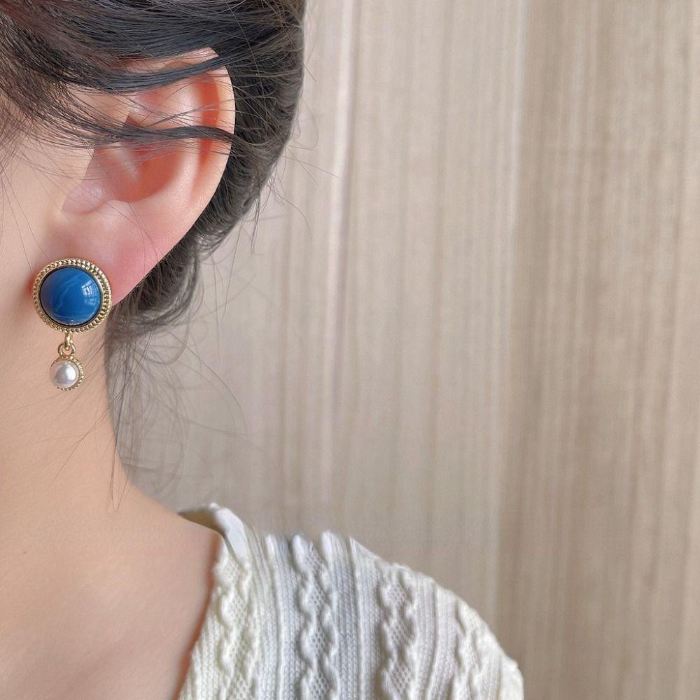 Mxbeauty Anting Danube Biru Tren Baru Retro Mutiara Imitasi Temperamen Pengadilan Gaya Korea Earrings