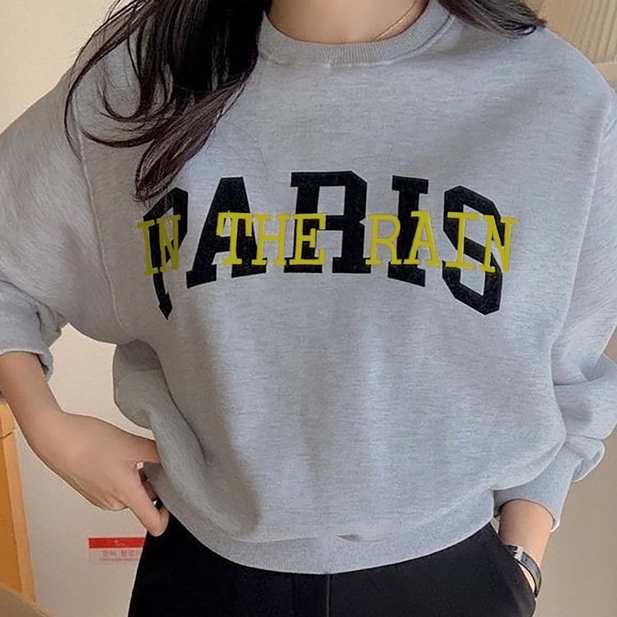 Sweater Wanita Paris in The Rain - Korean Style Sweatshrit - Baju Wanita Dan Pria - Bahan Fleece - Allsize