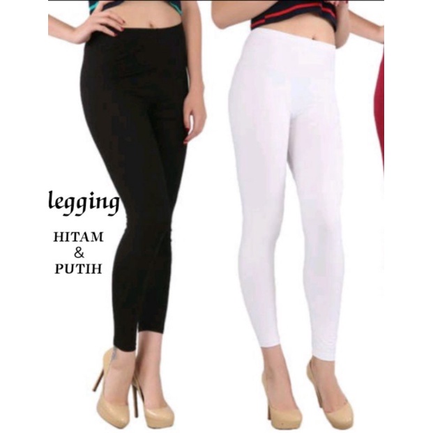 LEGGING HITAM&amp;PUTIH BAHAN SPANDEK LICIN TEBAL ELASTIS ADEM&amp;LEMBUT