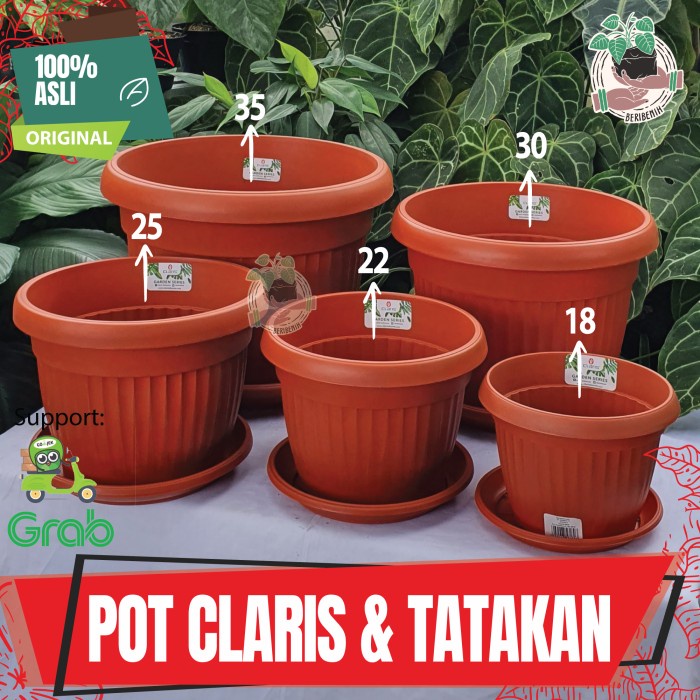 Pot Claris & Tatakan Pot Tanaman Hias Plastik Cantik Untuk Tanaman Hias Pot Tanaman Cantik Warna Mer