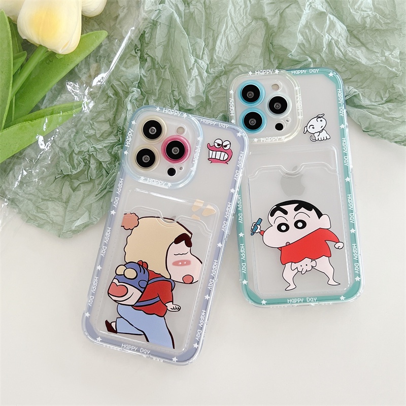 Caute Soft Case TPU Motif Crayon Shin-chan Untuk IPhone 14 13 11 Pro Max 8 7 Plus X XS XR