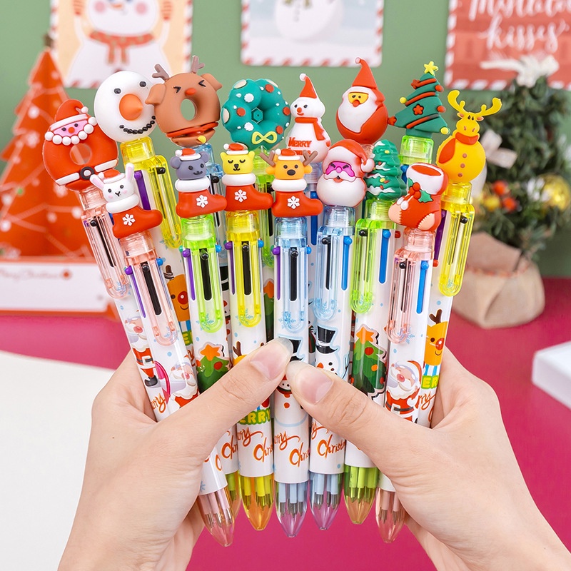 1 Pcs Baru Gel Pena Kartun Santa Claus 6-warna Tekan Kreatif Tangan Pulpen Kawaii Bolpoin Hadiah Sekolah Kantor Stationary