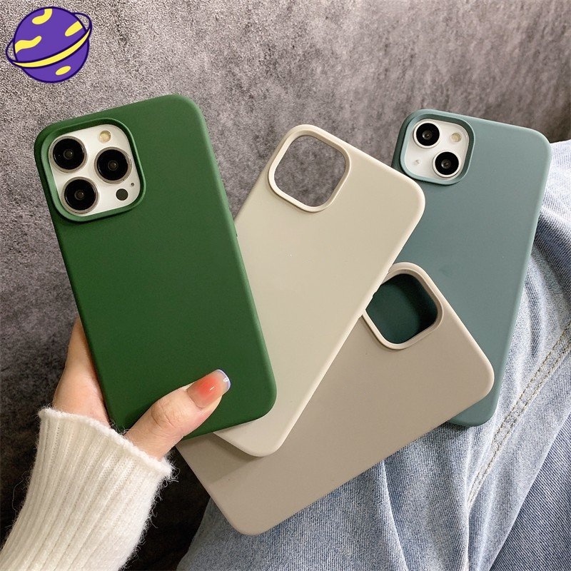 Case Bahan Silikon Cair Warna Hijau Tua Tahan Banting Untuk iPhone 14 14Pro 14Pro MAX 14Plus