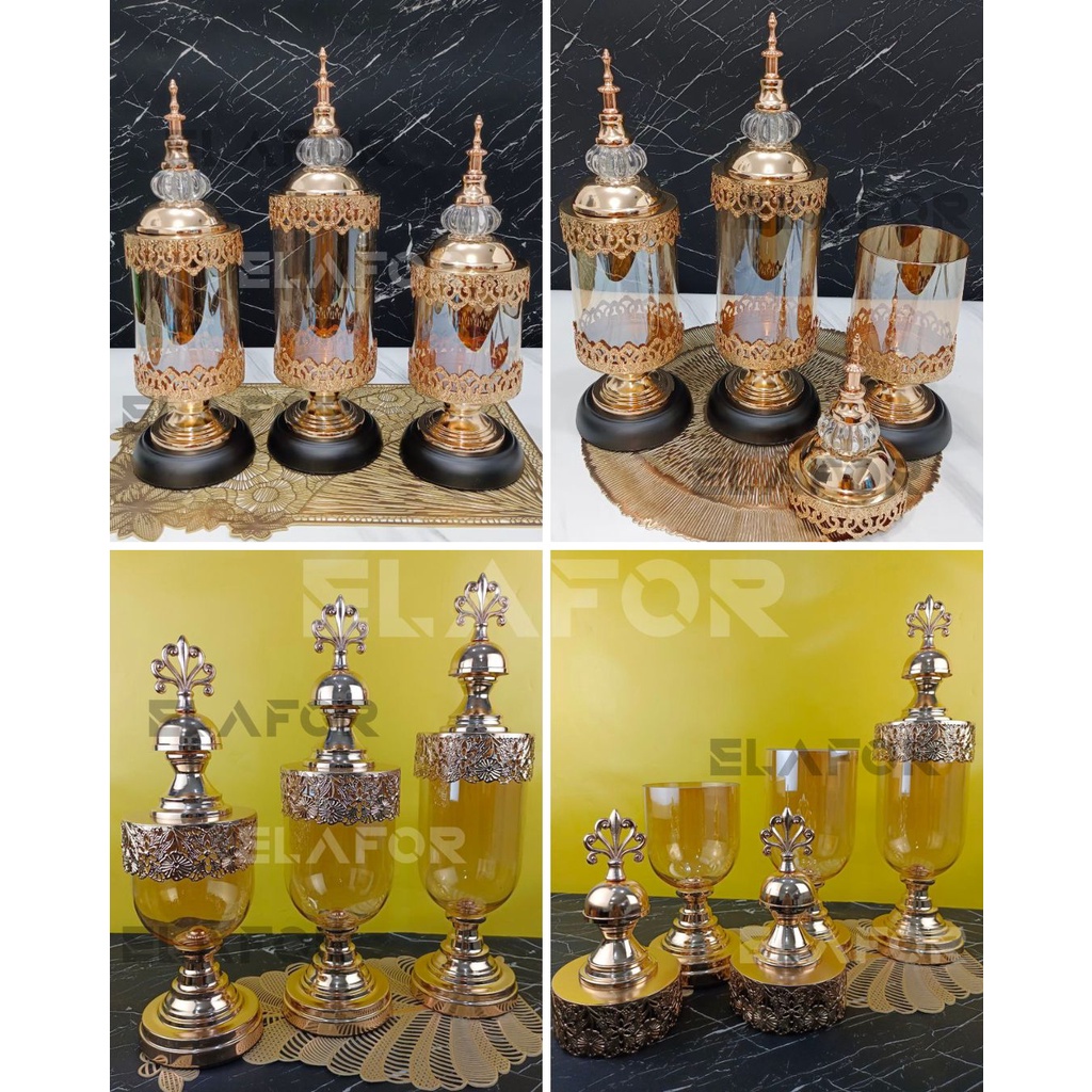 Toples Kaca Kristal Gold / Set Toples Kristal / Toples Sultan / Toples Set / Toples Mewah Set 3in1 /
