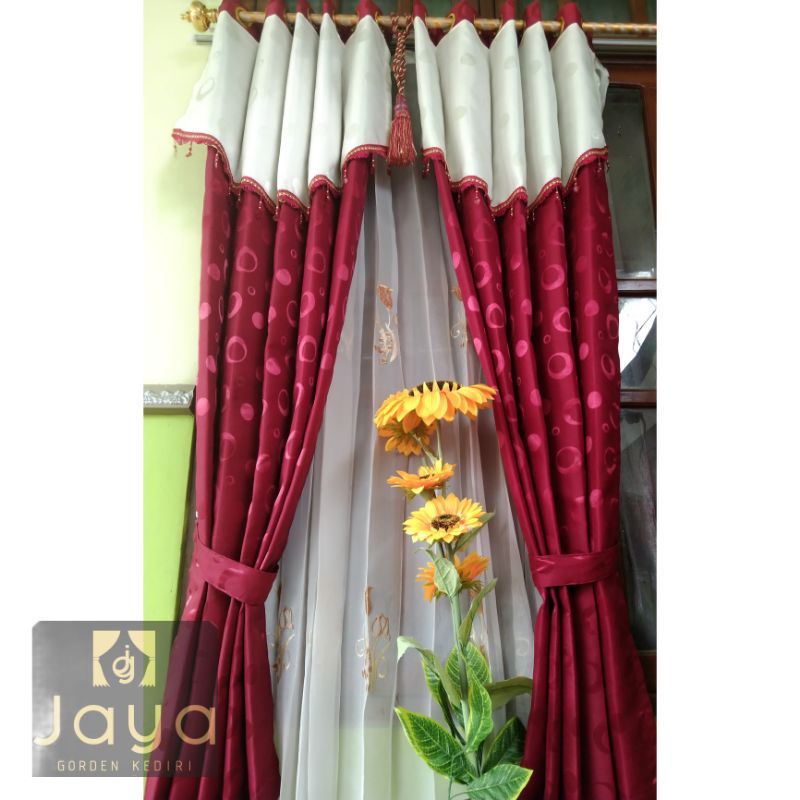 Hordeng Rumbai Poni Gorden Embos Motif Polkadot Minimalis Gorden Jendela Minimalis Pendek Kamar Gord