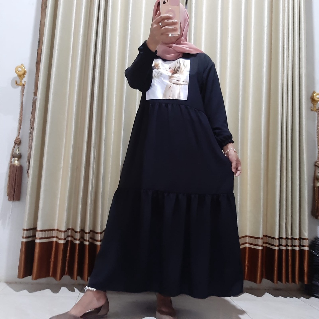MIDEA MIDI DRESS WANITA CRINKLE AIRFLOW SABLON PRINTING