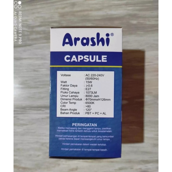 ARASHI CAPSULE Bohlam Lampu LED Cahaya Putih CDL 15W 15 Watt