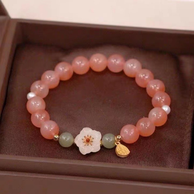 Gelang Kristal Pink Desain Bunga Sakura Mekar Gaya Cina