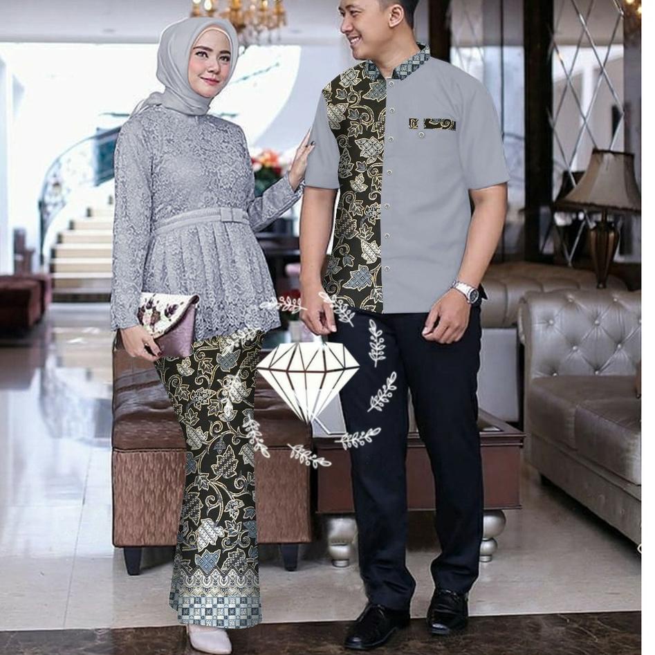 Diskon L9V7E CP Sherina Batik / Kapel Pasangan Brukat / Baju Pasangan Muslim / Couple Batik /Couple Kebaya Brukat 068 Harga Termurah