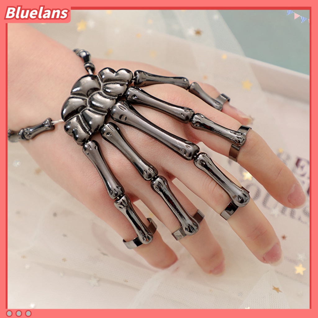 Gelang Tangan Elastis Bahan Alloy Motif Tangan Tengkorak Gaya Gothic Untuk Halloween