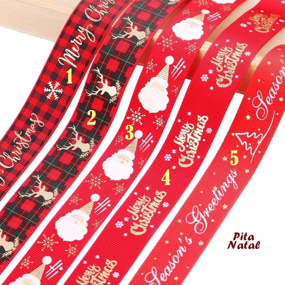 2.5 CM Pita Natal ISI 5 YARD Pita bingkisan Natal Hampers Natal Kado Natal Christmas Bow