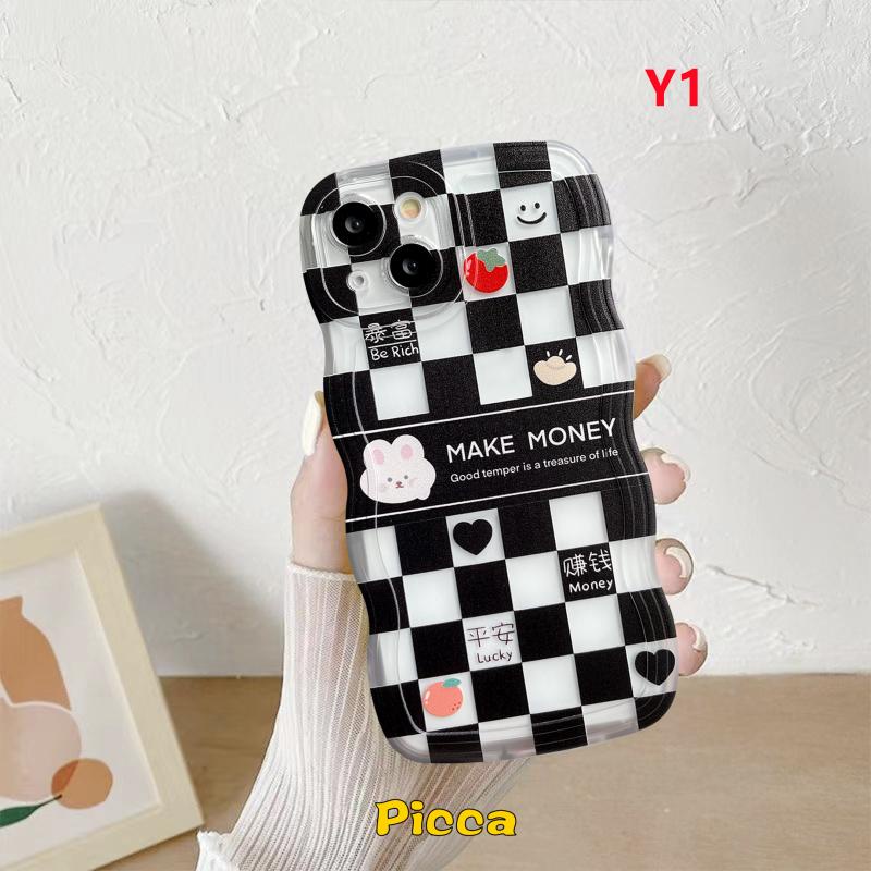 Baru Wavy Edge Case Realme 10 C53 C35 C15 C25 C21Y C25Y C11 2021 5 C12 C20A C1 C20 C25s C3 C20A C11 2020 5i 5s 6i Pasangan Checkerboard Bear Rabbit Shockproof Lembut Tpu Penutup Belakang