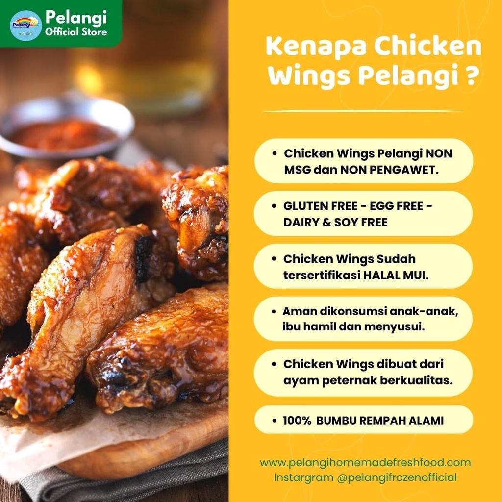 Chicken Wings Gluten Free Non Msg Non Pengawet Olahan Sayap Ayam Berbumbu Alami - Pelangi Anak Frozen Food Kemasan 400gr