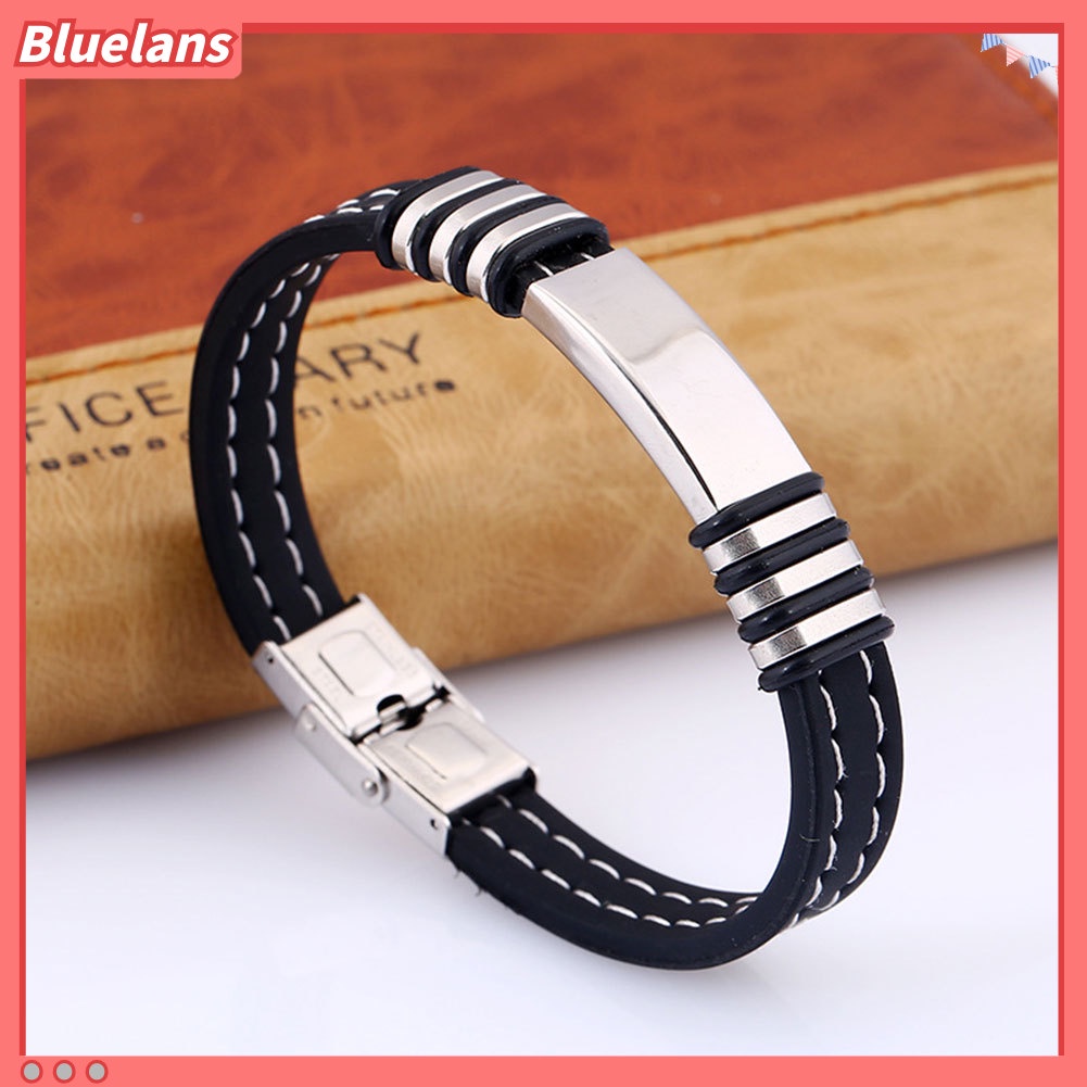 [bluelans]Fashion Titanium Steel Wristband Silicone Bracelet Cool Bangle Men Jewelry Gift