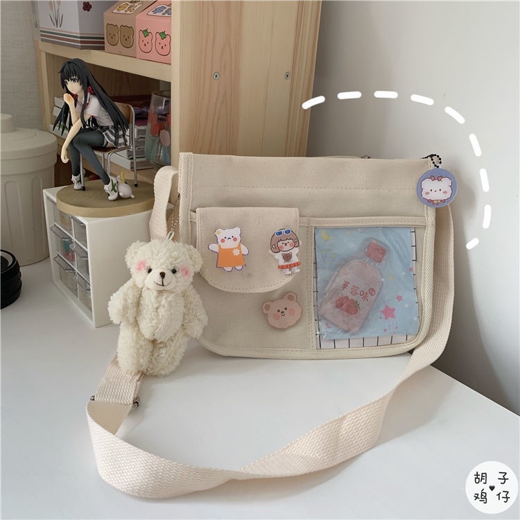 ✣✷❍Sera Versi Korea INS Vintage Cute Girl Kanvas Tas Kecil Harajuku Jepang Kartun Lembut Gadis Tas Bahu Messenger Tas