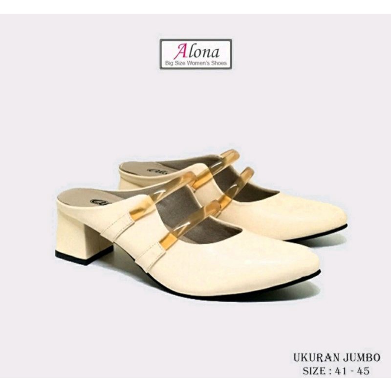Original, Higheels Kepang Premium A.109 Big Size Shoes 41 42 43 44 45 Bustong Heels Formal Kerja Kantoran Krem Original,43
