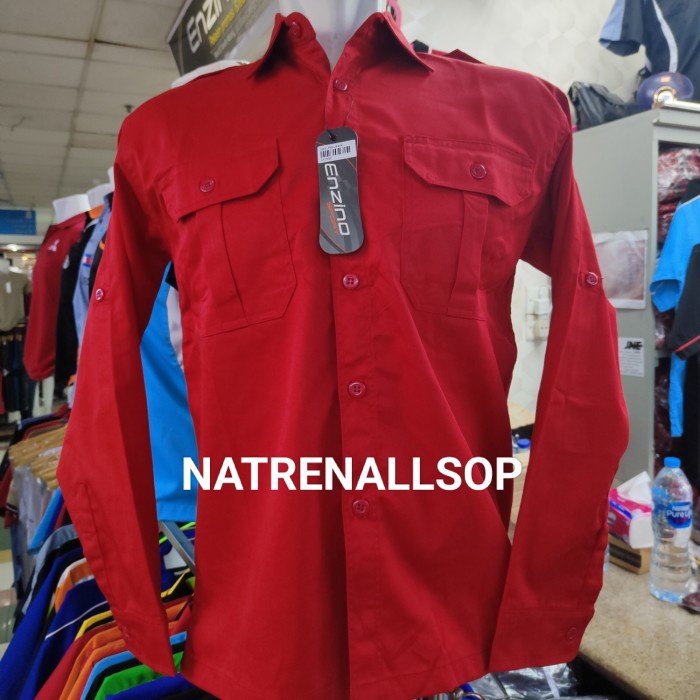 Seragam Kerja Seragam Kerja Baju Kemeja Pria Lengan Panjang Merah