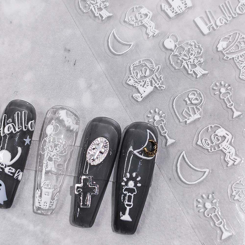 Mxbeauty Halloween Stiker Kuku Wanita Fashion Kitty Kucing Zombie Hantu Spider Nail Art Dekorasi