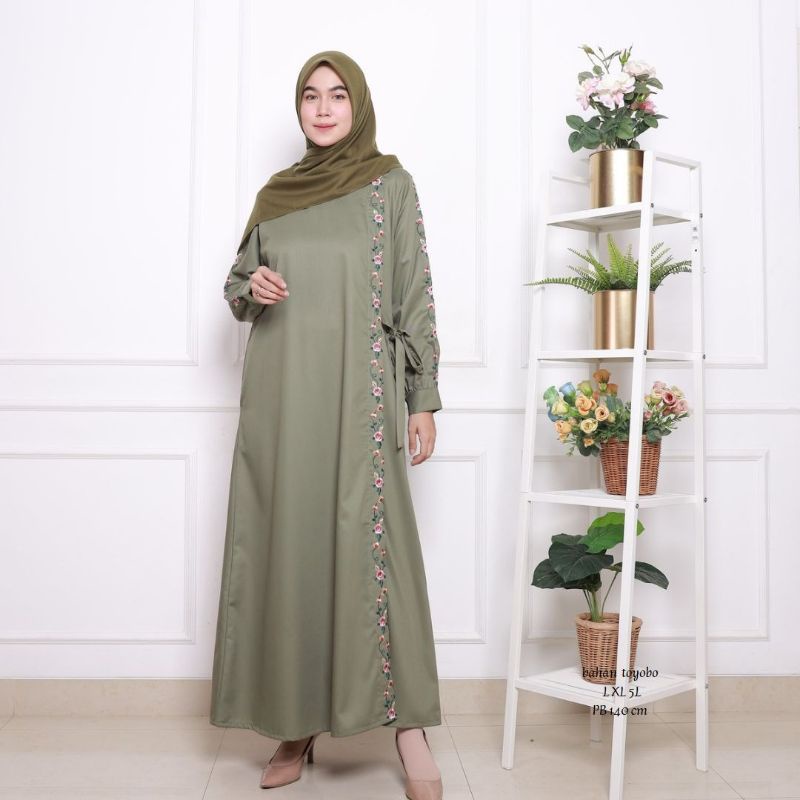 Zaja - Terbaru Baju Gamis Katun Toyobo Bordir Mewah &amp; Cantik + Tali Pinggang Yang Elegant Fashion Muslim Perempuan Dewasa