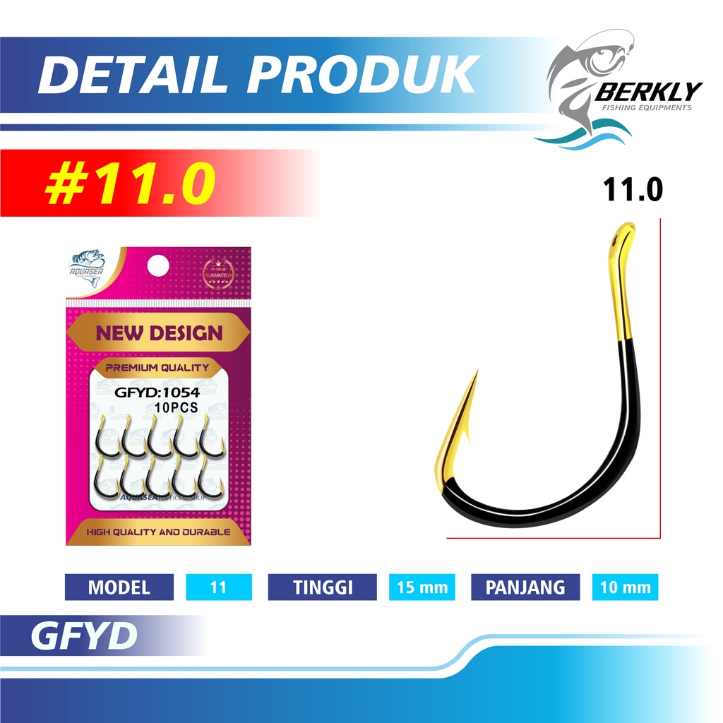 Berkly Official Shop Kail Pancing Gold Hitam 10pcs High Carbon Steel Barbed Fishing Hook Tackle Kail GFYD-11.0#10pcs