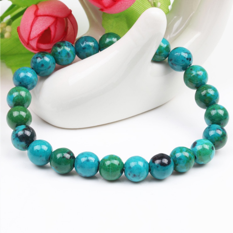 Gelang Manik-Manik Batu Alam Chrysocolla Malachite Bentuk Bulat Untuk Pria Dan Wanita